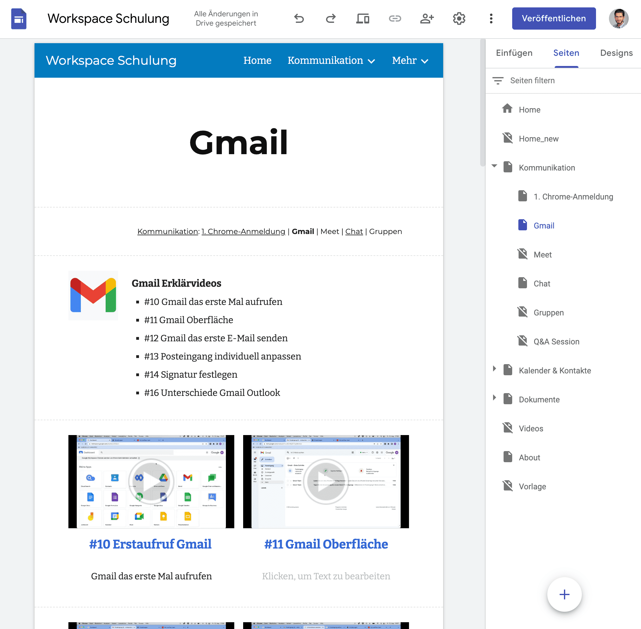 Google Sites: Beispiel Gmail