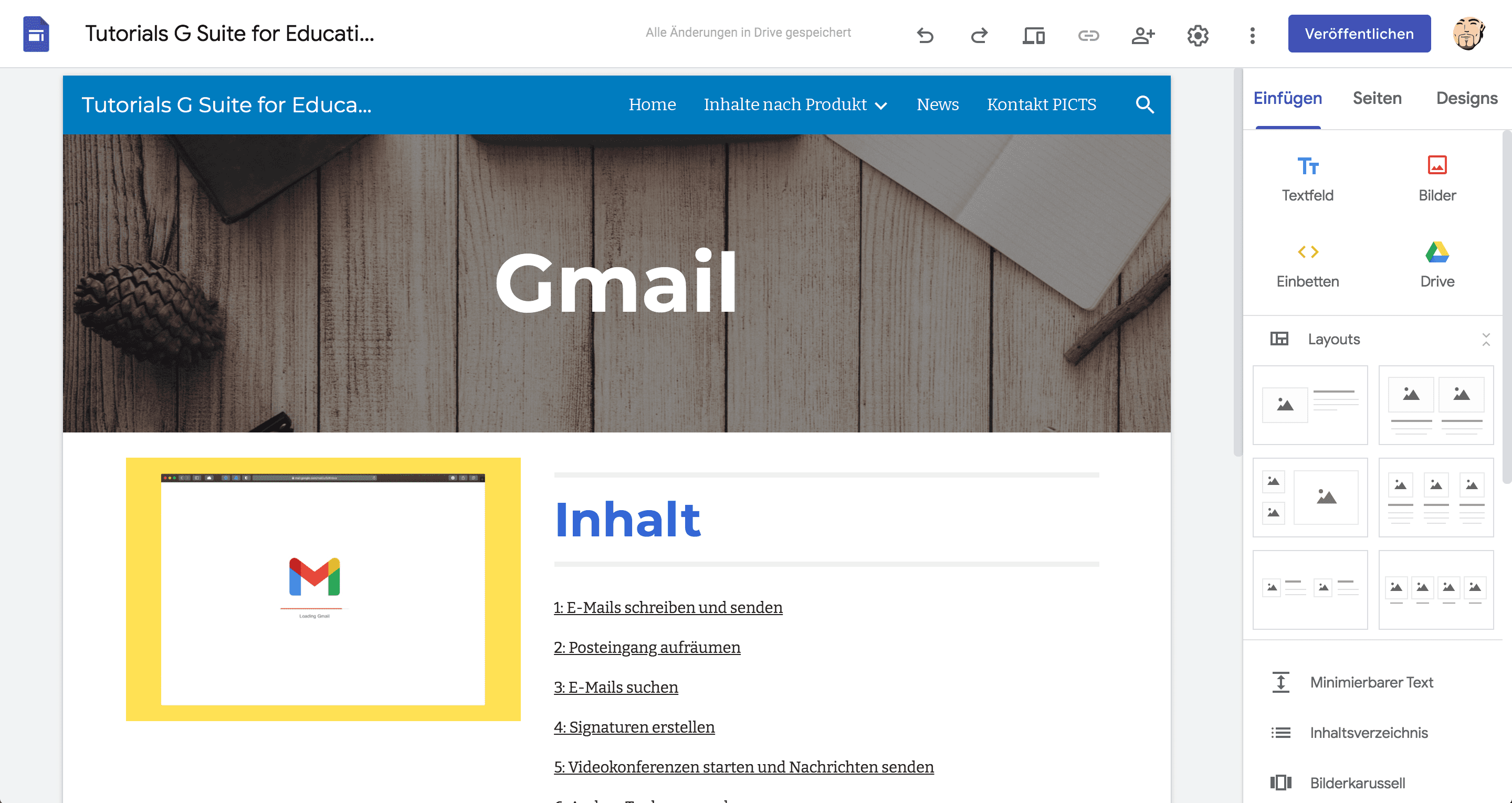 Strukturvorschlag interne Webseite: Beispiel Gmail